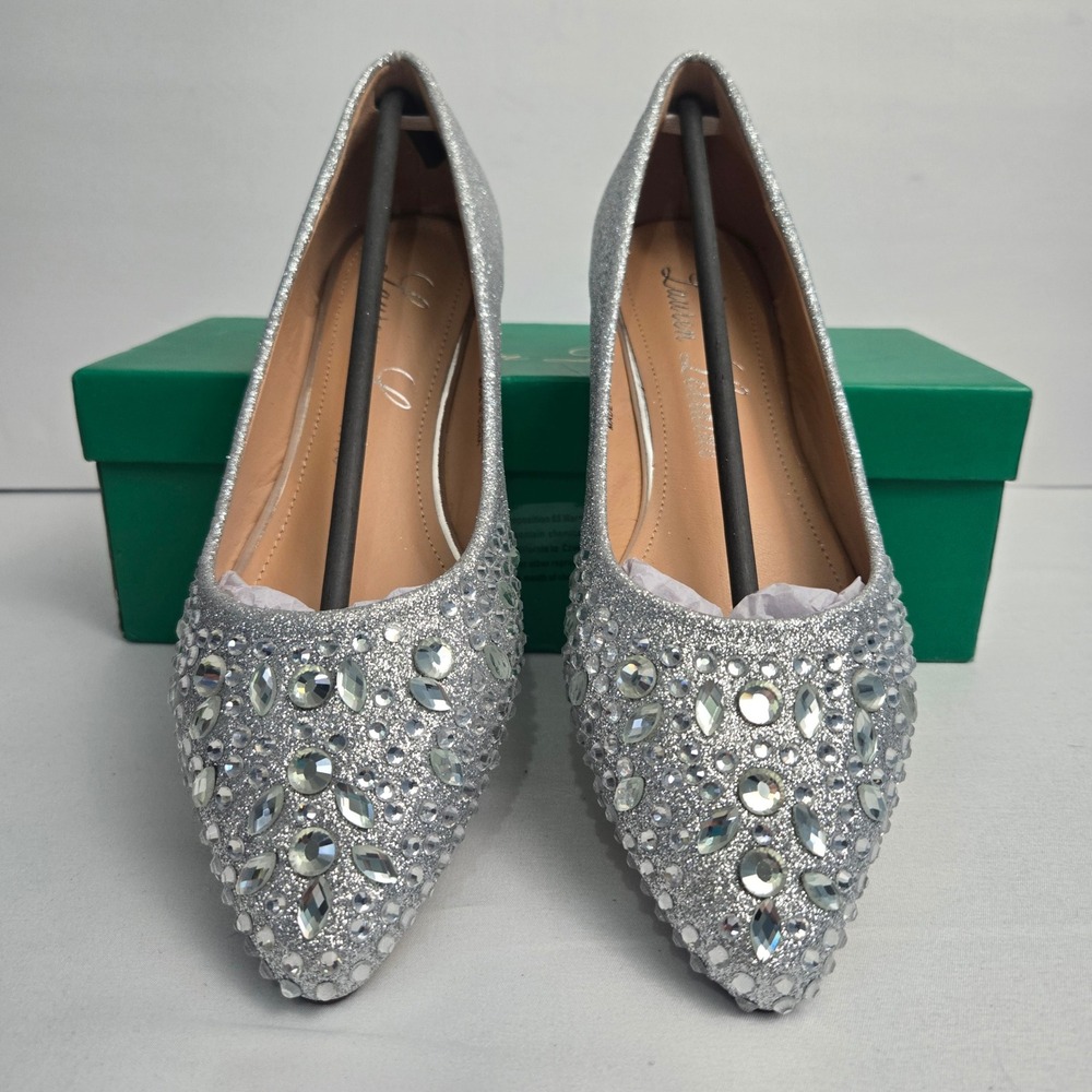 Lauren Lorraine Kelsey Womens Silver Rhinestone Flats Pointed Toe Shoes Size 7.5